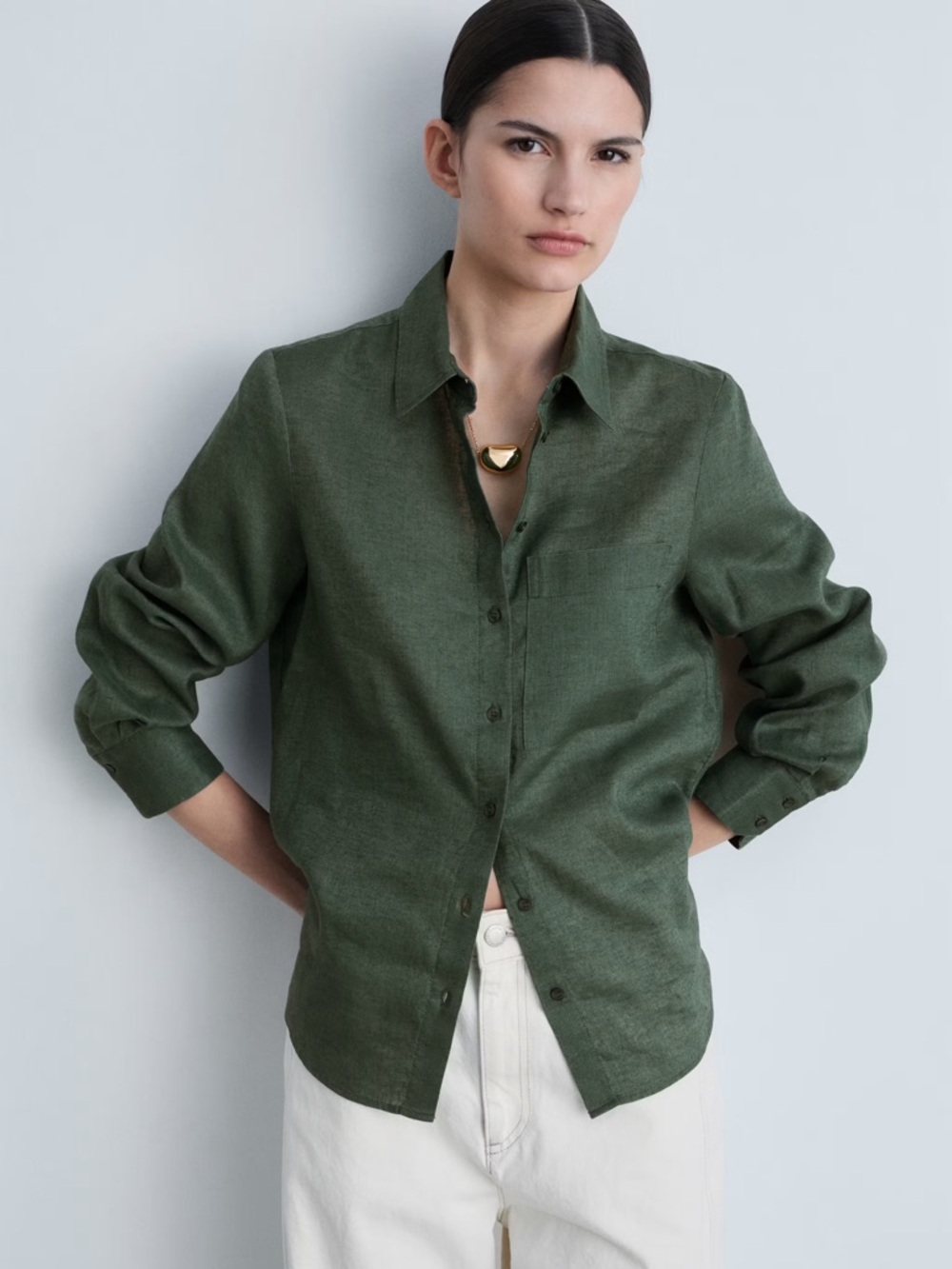 Mango Linen Shirt Pocket New